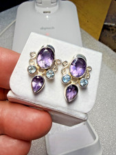 Designer Deco- Rare - Vintage Sterling SIlver - Amethyst & Topaz - Earrings picture