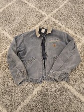 Carhartt J97 PTL Distressed Thrashed Faded Gray black Work Jacket Large vtg Y2k picture