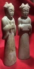 Pair of Chinese Tang Dynasty Burial Figurines:WHITE JADE, pigment paint ancient picture