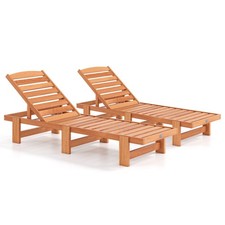 2PCS Patio Chaise Lounge Chair Solid Wood Outdoor Recliner w/Adjustable Backrest picture