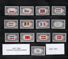 1943 - 1944 OVERRUN COUNTRIES SERIES USA STAMPS. 13 COMPLETE #909 - #921 picture