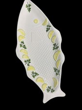 Vintage Italian Majolica Fish Platter 18” Bassano Lemons Ceramic Serving Tray picture
