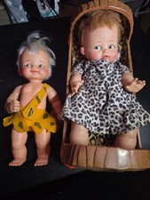 Vintage 1960s Ideal Toy Corp Bam Bam And Pebbles With Log Crib picture