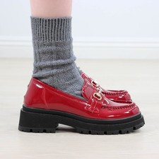 Red Patent Horsebit Loafers Chunky Platform Lug Sole Slip-Ons Grunge 90s Vibes picture