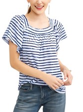 Como Blue Women's Loose Fit Peasant Top Multicolor Size L picture