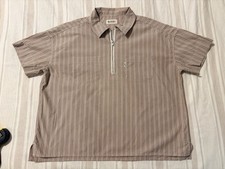 BEAMS BOY Japanese Streetwear Beige Striped Half-Zip Work Shirt One Size / S picture