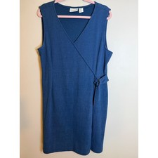 Cynthia Rowley Womens XL Blue Textured Knit Wrap Dress Belted Sleeveless picture