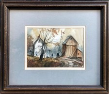 Ed Gifford  ORIGINAL WATERCOLOR  Back East Farm and Barn picture