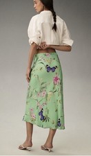 Anthropologie Tilda Slip Skirt Size Large Green Floral Whimsical Butterflies picture
