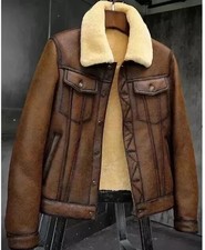 Men's RAF B3 Bomber Flight Aviator Fur Shearling Sheepskin Leather Jacket picture