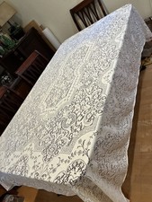 Vtg Quaker Lace Tablecloth 70x90 White Rectangular Medallion Crisp Clean Perfect picture