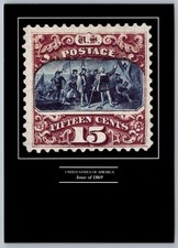 United States 1869 Fifteen Cent Stamp Columbus Landing Scene COPO Postcard picture