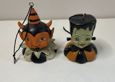 2 Johanna Parker Halloween Frankie Devil Ornaments Folk Art Pumpkin Peep picture