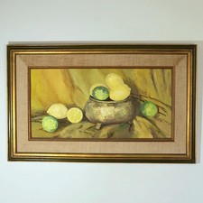 Vintage Original Oil Painting Impressionist Still Life Brass Bowl Fruit Framed picture
