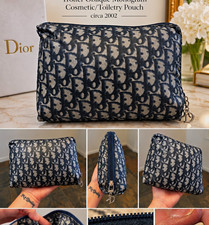 Christian Dior Trotter Oblique Monogram Makeup Bag Blue/White Zip Canvas MC1002 picture