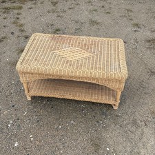 Vintage MCM Wicker Rattan 2-Tier Coffee Table Fun Design Solid 🔥🔥🔥 picture