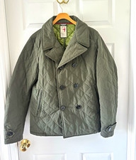 Relwen Thermal Quilted Peacoat Men’s SM Olive Green Diamond Quilt Double Breast picture