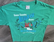 VTG 90s Hanes T Shirt Green Country Bluegrass Assoc Oklahoma Single Stitch Large picture