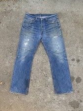 Vintage Levi's 501 Denim Blue Jeans 32x29 Distressed, Great Fades, Thrashed picture