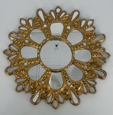 Vintage Golden Wood Carved Baroque Multi Faceted Antique Sun Mirror 32cm picture