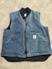 Vtg Carhartt V01 Navy Distressed Faded Canvas Quilted Duck Vest Lg Made In USA picture