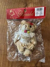 VTG Herald Plush Teddy Bear Christmas Ornament Rose Lace Collar Red Bow RARE FWC picture