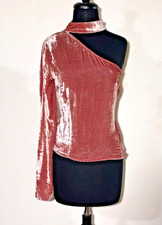 NWT J.O.A. One Shoulder/Sleeve Crush Velvet Top (Dusty Mauve) - Size L picture