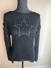 Daisy Street Black Fishnet Star Knit Sweater Top Sheer Mesh Y2K Grunge Gothic M picture