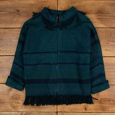 Vintage Johnstons of Elgin Wool Jacket Green L Womens Striped Fringe Scotland picture