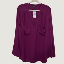 Torrid Harper Georgette Pullover Blouse 3X Burgundy L/S Split Neck Office picture