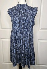 Anthropologie Jenee Tiered Tunic Fress Size Small Chambray Blue Animal Print picture