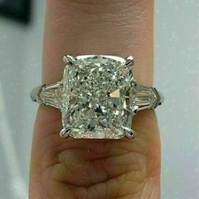 4.25 Ct Cushion Cut VVS1 Lab Created Diamond Engagement Wedding 925 Silver Ring picture