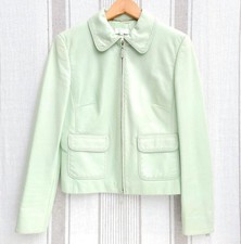 VTG 90s Escada Leather Lambskin Jacket Womens 38 Mint Green Pastel Pistachio picture