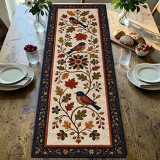 Bluebird Quilted Table Runner Autumn Leaves Floral Rustic Farmhouse Blue Decor picture