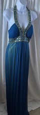 Vintage Cache Women’s Emerald Teal Halter Evening Gown Size 6 Jeweled Beaded picture
