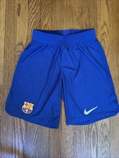 NEW Nike FC Barcelona S Soccer Shorts Blue with FCB Crest & White Swoosh picture