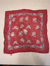 Vintage Cacharel Paris 100% Silk Red & Blue Floral Square Scarf picture