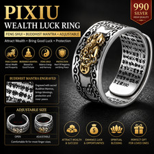 Feng Shui Pixiu Adjustable Ring Buddhist Mantra Attract Wealth Lucky Ring Charm picture