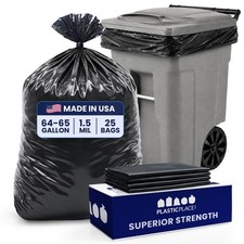 Plasticplace 64-65 Gallon Trash Bags, Black, 1.5 Mil, 25 Count picture