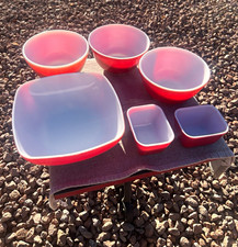 VINTAGE 1950s Pyrex Red Hostess & Mixing Bowl 6-Pc Curatedy Set #525 #410 #401 picture