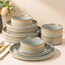 LERATIO Dinnerware sets for 4,12 Piece Stoneware Plates and Bowls sets | Hand... picture