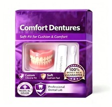 Full Set Upper Lower Silicone Fake Teeth Braces Moldable Comfort Fit Dentures picture