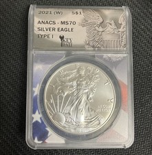 2021 (W) Anacs MS70 Silver Eagle Type 1 Rev (11x) picture