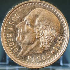 1945 Mexico Gold 2 1/2 Pesos .0603 oz - Nice Coin picture
