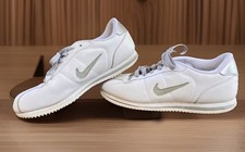 Nike Cortez Leather Jewel Trainers White Silver Metallic Swoosh Women Sz 9.5 EUC picture