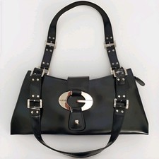 VTG GUESS Y2K  Black Patent Double  Handle  Shoulder Bag In Big G picture