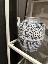 Vintage Chinese Qianlong Nian Zhi Wedding Teapot Vessel Blue and White Porcelain picture