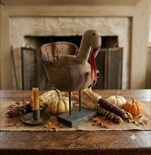 Primitive Handcrafted Thanksgiving Large Turkey on Stand 14