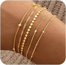 Gold Bracelets for Women, 14K Gold Plated Stackable Bracelet Stack Set Adjustabl picture