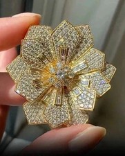 4.3Ct Round Cut Lab Created Diamond Women's Flower Brooch 14K Yellow Gold Plated picture